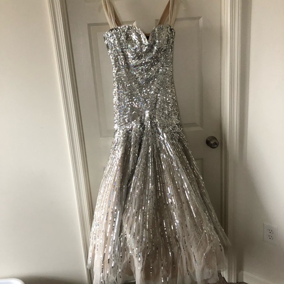 Jovani silver squint formal dress gown sz 12 - Picture 2 of 7